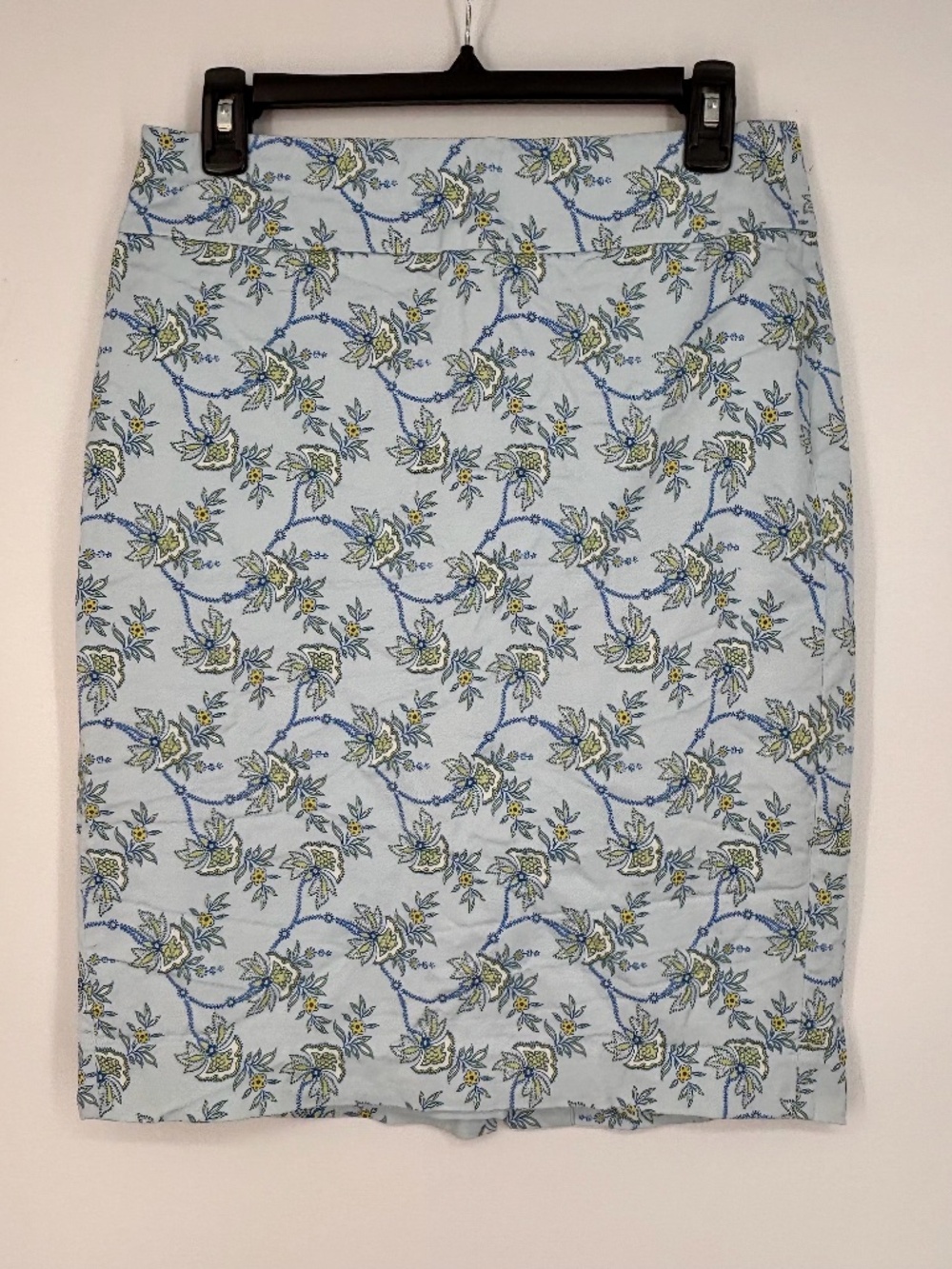 Ann Taylor Womens Size 6 Midi Pencil Skirt Light Blue Green Yellow Modern Floral